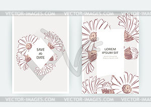 Card with flowers Calendula, Chrysanthemum, - color vector clipart