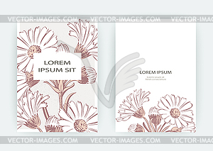 Card with flowers Calendula, Chrysanthemum, - vector clip art