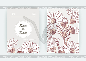 Карточка с цветами Календула, Хризантема, - клипарт в векторном виде