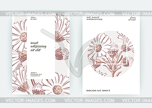 Card with flowers Calendula, Chrysanthemum, - vector clipart