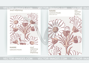 Card with flowers Calendula, Chrysanthemum, - vector clip art