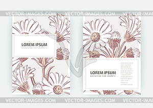 Card with flowers Calendula, Chrysanthemum, - vector image