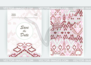 Set card ethnic bohemian arabesque pattern. Zigzag - vector image