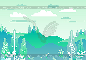 Village landscape in trendy flat and linear style - vector EPS clipart