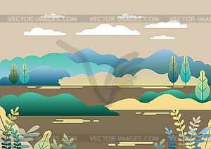 Village landscape in trendy flat and linear style - vector clipart