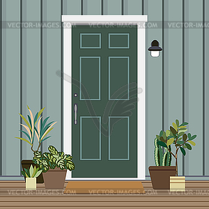 Конструкция лицевой стороны двери дома в плоском стиле, b - векторное изображение EPS