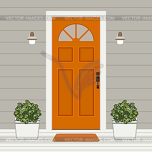 Конструкция лицевой стороны двери дома в плоском стиле, b - иллюстрация в векторе