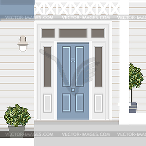 House door front with doorstep, window, steps, - vector clip art