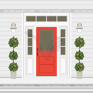 House door front with doorstep and steps, window, - vector clipart