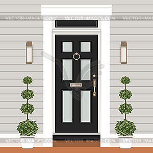 House door front with doorstep and steps, window, - color vector clipart