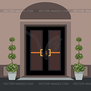 House door front with doorstep and steps, window, - vector clip art