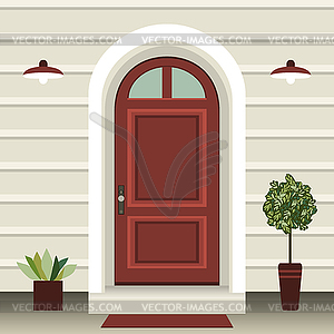 House door front with doorstep and steps, lamp, - vector clip art