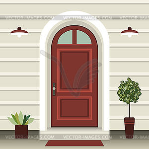 House door front with doorstep and steps, window, - vector clip art