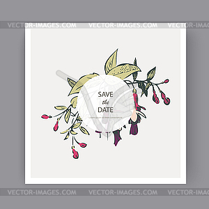 Botanical wedding invitation card template design, - vector image