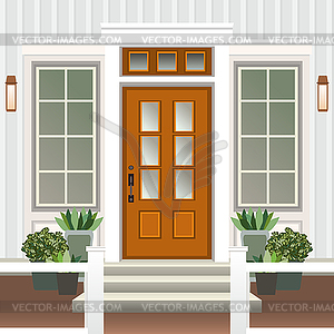 House door front with doorstep and steps porch, - vector clipart / vector image
