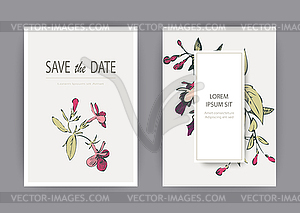 Botanical wedding invitation card template design, - vector image