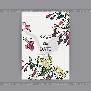 Botanical wedding invitation card template design, - vector image