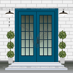 House door front with doorstep and steps, lamp, - vector clip art