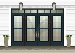 House door front with doorstep and steps porch, - vector clip art