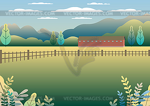 Rural valley view Farm countryside. Village - vector clipart