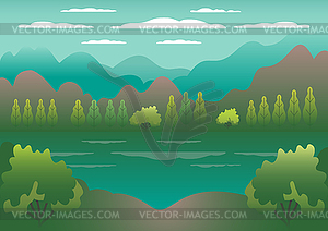 Hills landscape in flat style design. Valley with - vector clipart