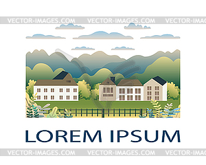 Rural valley Farm countryside . Vill - vector image