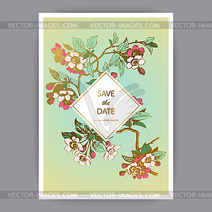 Botanical wedding invitation card template design, - vector clip art