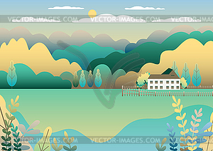 Rural valley Farm countryside. Village landscape - vector image