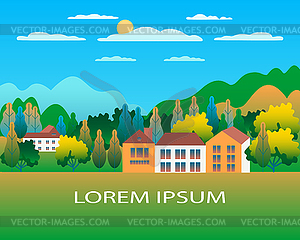 Rural valley Farm countryside. Village landscape - vector clip art