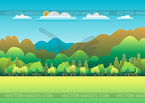 Hills and mountains landscape in flat style - vector image