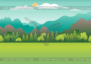 Hills and mountains landscape in flat style - vector image