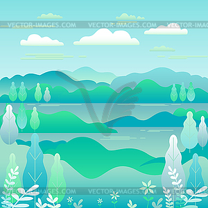 Hills landscape in flat style design. Valley with - vector image