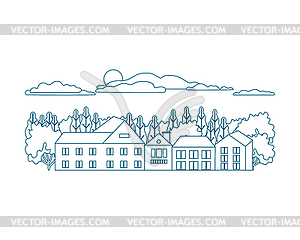 Thin line outline landscape rural farm. Symbol - vector image