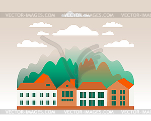 Rural valley Farm countryside. Village landscape - vector clip art