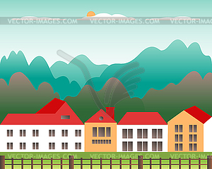 Rural valley Farm countryside. Village landscape - vector clip art