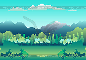 Hills and mountains landscape in flat style - vector image