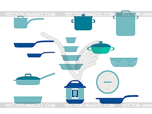 Сковорода Набор посуды, Коллекция посуды - векторный графический клипарт