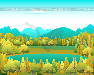 Hills and mountains landscape in flat style - vector image