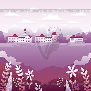 Countryside landscape. Country motif with farm. - vector clipart / vector image