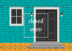 House door front with doorstep and mat steps Vector Image