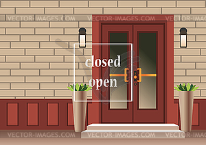 Apartment building with door, front with doorstep - color vector clipart