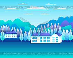 Rural or urban landscape outdoor. City or village i - vector clipart