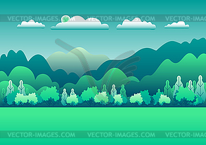 Hills and mountains landscape in flat style - vector clip art