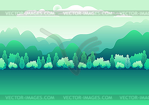 Hills and mountains landscape in flat style - vector EPS clipart