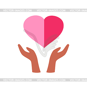 Hands hold red heart symbol icon graphic design, - vector clip art