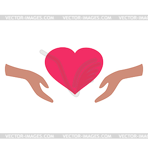 Hands hold red heart symbol icon graphic design, - vector clipart