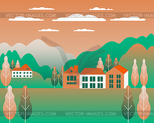 Rural valley Farm countryside. Village landscape - vector clip art