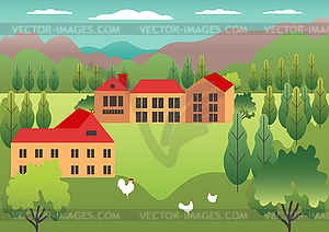 Rural valley Farm countryside. Village landscape - vector clipart / vector image