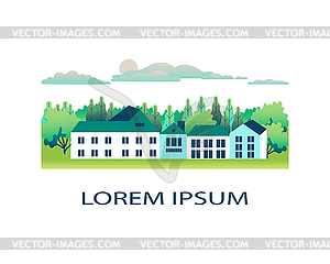 Rural valley Farm countryside. Village landscape - royalty-free vector clipart