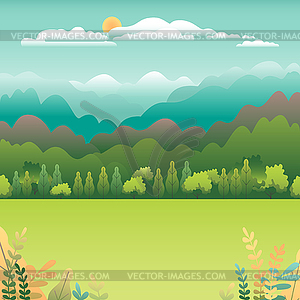 Hills and mountains landscape in flat style - vector clipart / vector image